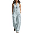 thumbnail image 1 of Ke1Clo Spring Fall Jumpsuits for Women Casual Wide Leg V-Neck Sleeveless Button Front Jumpsuits Full Length Flowy Pocket Lounge Jumpsuit Blue S, 1 of 7