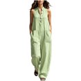 thumbnail image 1 of Ke1Clo Spring Fall Jumpsuits for Women Casual Wide Leg V-Neck Sleeveless Button Front Jumpsuits Full Length Flowy Pocket Lounge Jumpsuit Green S, 1 of 7
