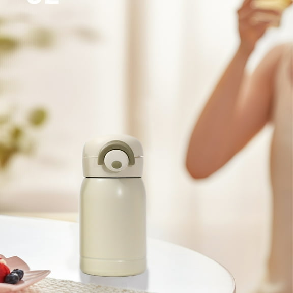 Ke1Clo Stainless Steel Insulated Cup under $5! Portable Double Layer Vacuum Bouncing Lid Tumbler for Students, Beige, 5.35x2.75x2.67 inch