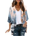 thumbnail image 1 of Ke1Clo Summer Cardigans for Women Floral Boho V Neck 3/4 Sleeve Blouses Lightweight Chiffon Loose Flowy Beach Vacation Casual Tops XXL, 1 of 5