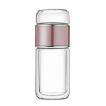 Ke1Clo Tea Infuser Water Bottle under $5! Double-Layer Glass Tea Brewing Cup with Strainer, Heat Insulated Portable Bottle for Travel Office, Leak-Proof Easy Clean