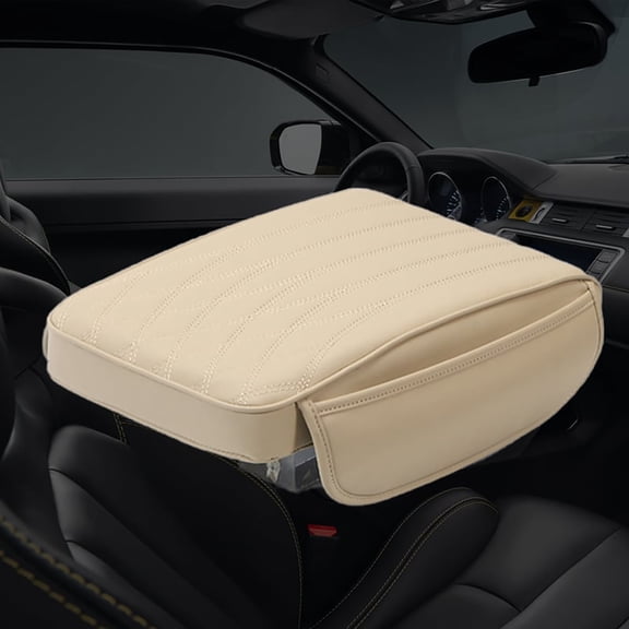 Ke1Clo Thickened Car Armrest Box Cushion with Storage Pockets Ergonomic PU Leather Pad for Center Console, Comfort Organization