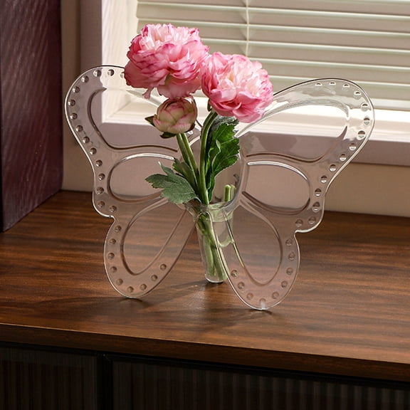 Ke1Clo Transparent Butterfly Shaped Vase Frame, Acrylic Photo Holder Floral Display for Desktop Bookshelf Dining Table, Modern Art Centerpiece Home Wedding Decor Ornament