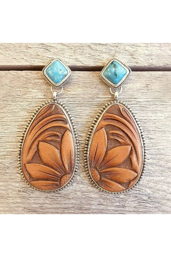 Vintage Boho Turquoise Gemstone Drop Dangle Hooks Earrings for Wedding Engagement Bohemian Style