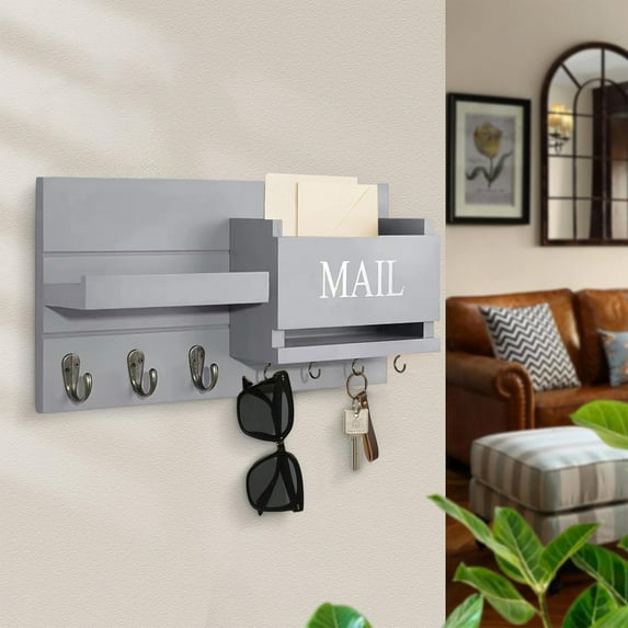 Ke1Clo Wall Mounted Coat Rack, Wooden Entryway Organizer with Key Hooks and Storage Shelf, Living Room Home Decor