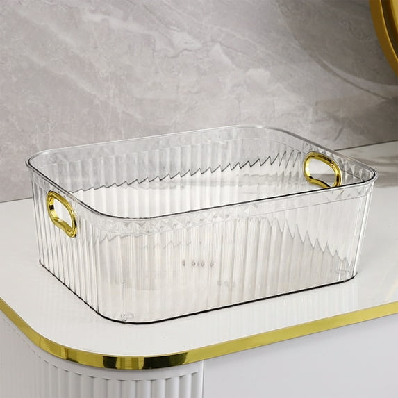 Ke1Clo White Transparent Storage Basket, Acrylic Organizer Bin for Sundry Snacks Cosmetics, Kitchen Pantry Organization