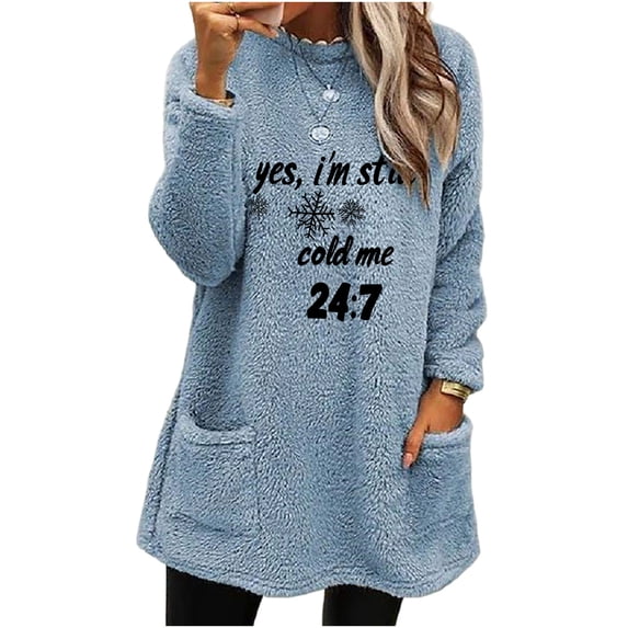 Ke1Clo Winter Sweaters for Women Casual Fashion Snowflake Graphic Crew Neck Long Sleeve Pullover Oversized Loose Comfy Basic Knit Tops Light Blue XXXL