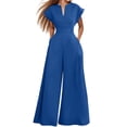 thumbnail image 1 of Ke1Clo Women Spring Fall Jumpsuits Casual V Neck Sleeveless High Waist Elastic Waist Jumpsuit Solid Loose Flowy Wide Leg Romper Blue XL, 1 of 6