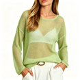 thumbnail image 1 of Ke1Clo Women’s Cotton Openwork Knit Sweater Cropped Sheer Mesh Cover Up Loose Fit Long Sleeve Summer Vacation Hollow Out Lightweight Korean Style Top, 1 of 7