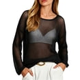 thumbnail image 1 of Ke1Clo Women’s Cotton Openwork Knit Sweater Cropped Sheer Mesh Cover Up Loose Fit Long Sleeve Summer Vacation Hollow Out Lightweight Korean Style Top, 1 of 7