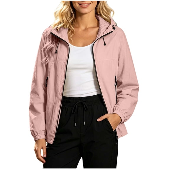 Ke1Clo Women's Lightweight Hooded Jacket Casual Zip Up Long Sleeve Windbreaker Outdoor Spring Fall Loose Fit Cardigan Coat Pink XXL