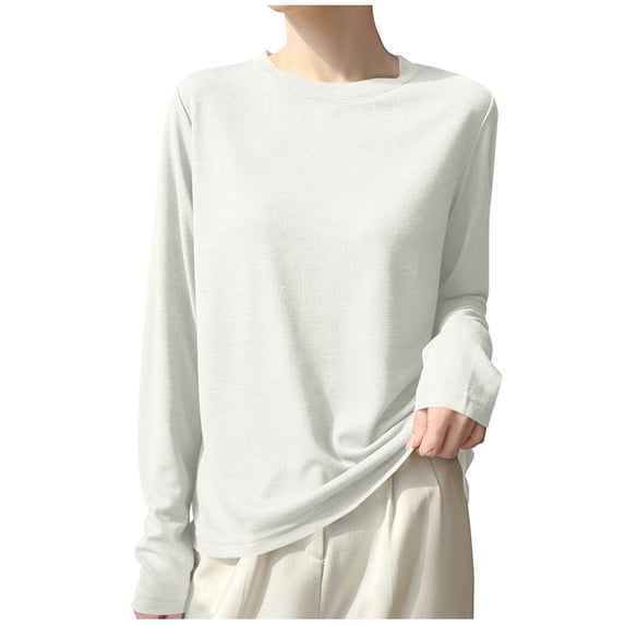 Ke1Clo Women's Long Sleeve Tops Casual Fashion Crew Neck Comfy Pullover Loose Solid Ribbed Knit Sweater Blouse White XL
