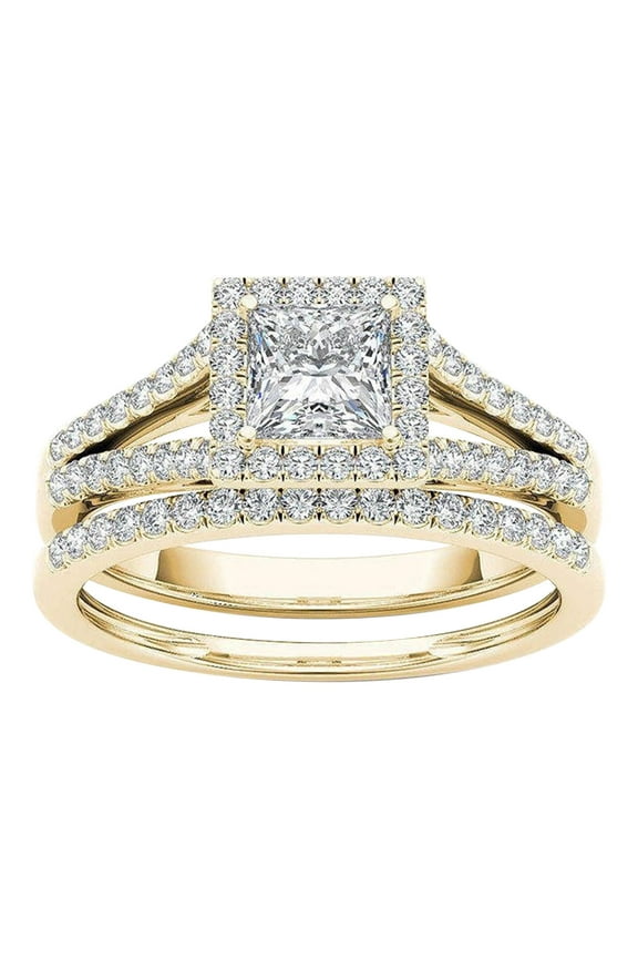 Women's Rings 2-in-1 Detachable Shiny Engagement Wedding Rings with Zircon for Proposal Wedding Anniversary Gold