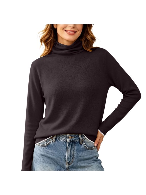 Women's Turtleneck Pullover Solid Casual Long Sleeve Top Winter Knit Tops Layering Essential Cozy Soft Warm Stretchy Regular Fit Comfortable