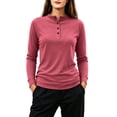 thumbnail image 1 of Ke1Clo Womens High Neck Pullover Casual Long Sleeve Solid Color Slim Fit Knit Tops Button Down Stretchy Fall Winter Travel Tunic Tshirt Red L, 1 of 7