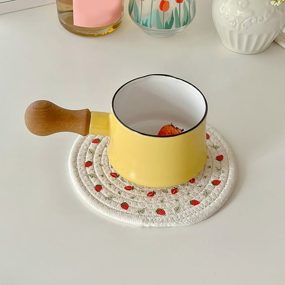 Ke1Clo Woven Placemat under $5! Heat Insulating Table Mat Round Bowl Pad Handmade Rope Decor Kitchen Dining 7.08 inch (White)