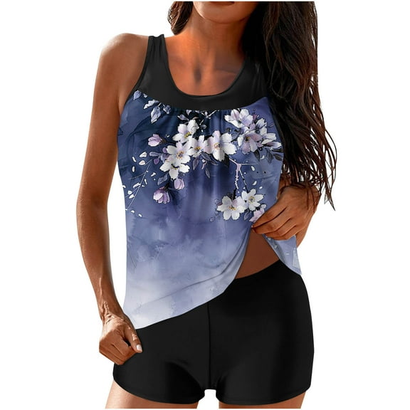 KeFa Fashion Womens Tankini Swimsuits 2 Piece on Clearance Womens Floral Tankini Tops with High Waist Shorts Slimming Bathing Suit Tummy Control