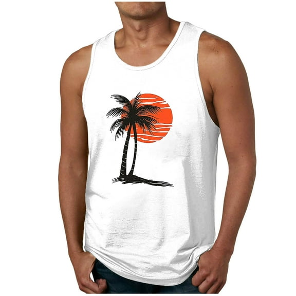 KeFaWanJu Men's Tank Tops Summer Sleeveless Hawaiian Print Tshirts for Men Casual Sports
