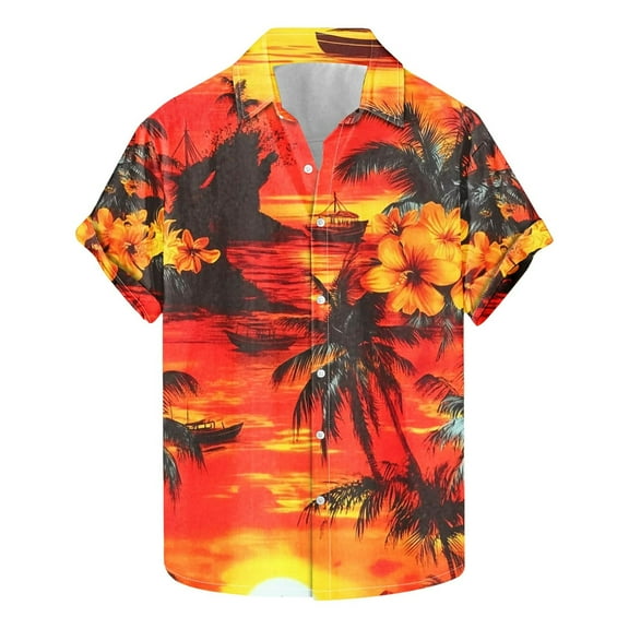 KeFaWanJu Mens Floral Printed Shirts Short Sleeve Button Down Casual Vacation Lapel Shirt