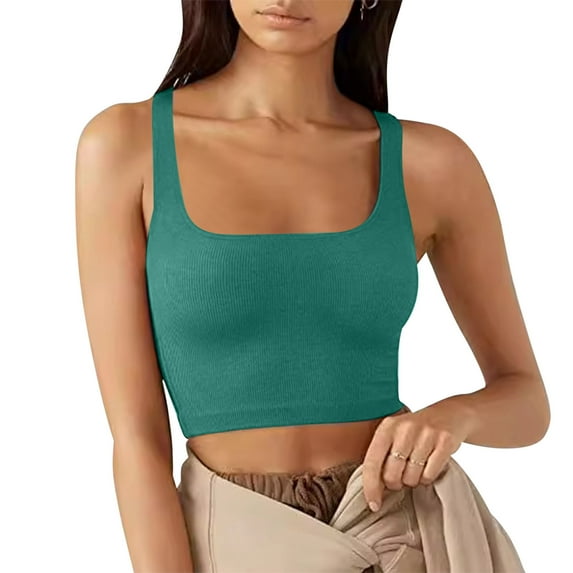 KeFaWanJu Ribbed Tank Tops for Women Cropped Square Neck Fitted Cami Y2k Shirts Sleeveless Sexy Summer Gym Workout Shirt