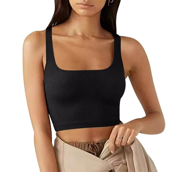 KeFaWanJu Ribbed Tank Tops for Women Cropped Square Neck Fitted Cami Y2k Shirts Sleeveless Sexy Summer Gym Workout Shirt