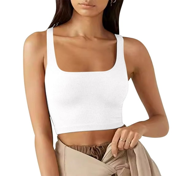 KeFaWanJu Ribbed Tank Tops for Women Cropped Square Neck Fitted Cami Y2k Shirts Sleeveless Sexy Summer Gym Workout Shirt