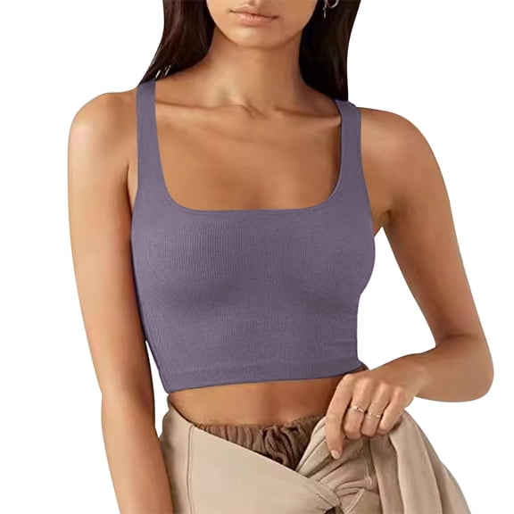 KeFaWanJu Ribbed Tank Tops for Women Cropped Square Neck Fitted Cami Y2k Shirts Sleeveless Sexy Summer Gym Workout Shirt