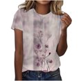 thumbnail image 1 of KeFaWanJu Summer Savings! Round Neck T Shirts for Women Plus Size Short Sleeve Tshirts Clearance Under $5 Floral Tee Shirts,Purple Sizes XXXL, 1 of 5