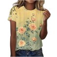 thumbnail image 1 of KeFaWanJu Summer ! Round Neck T Shirts for Women Plus Size Short Sleeve Tshirts Under $5 Floral Tee Shirts,Yellow B Sizes M, 1 of 5