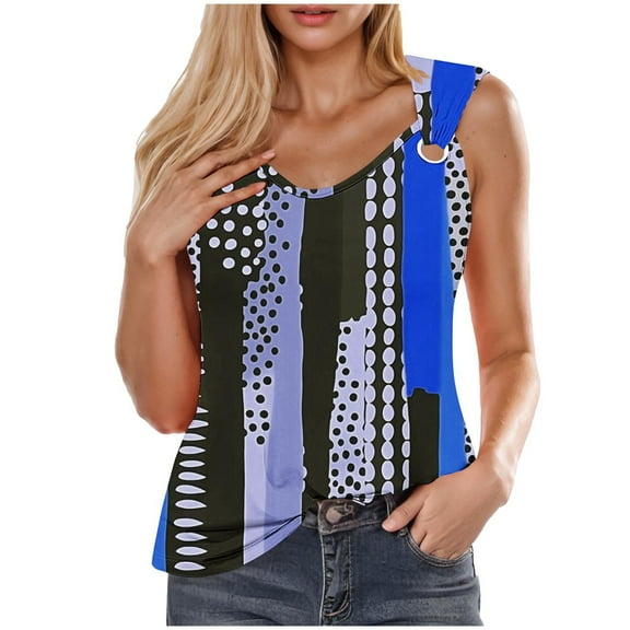 KeFaWanJu Tank Tops for Women under $5 Summer 2025 Sleeveless Blouse Tops Loose Fit V-Neck Printed Shirts