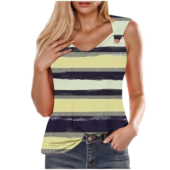 KeFaWanJu Tank Tops for Women under $5 Summer 2025 Sleeveless Blouse Tops Loose Fit V-Neck Printed Shirts