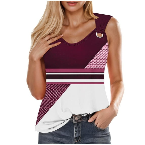 KeFaWanJu Tank Tops for Women under $5 Summer 2025 Sleeveless Blouse Tops Loose Fit V-Neck Printed Shirts