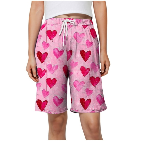 KeFaWanJu Women's Printed Pajama Shorts with Pockets Plus Size Comfortable Soft Sleep Shorts Casual Elastic Waistband Drawstring Shorts for Women