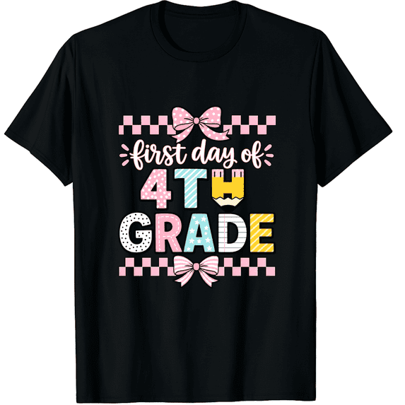 KeHetSoft 4th Grader First Day Pink Bow Cotton Unisex T-Shirt