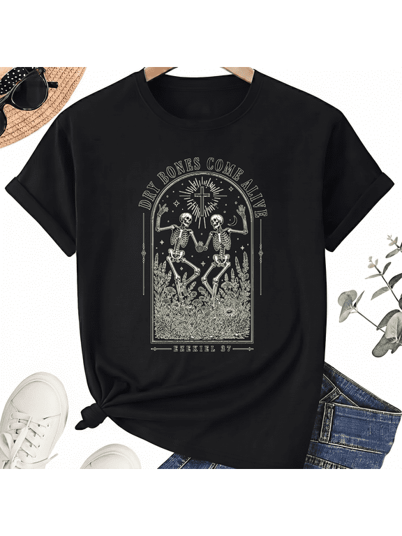 Christian Halloween Bone Hollow Prayer Skeletons Cotton Unisex Graphic T-Shirt