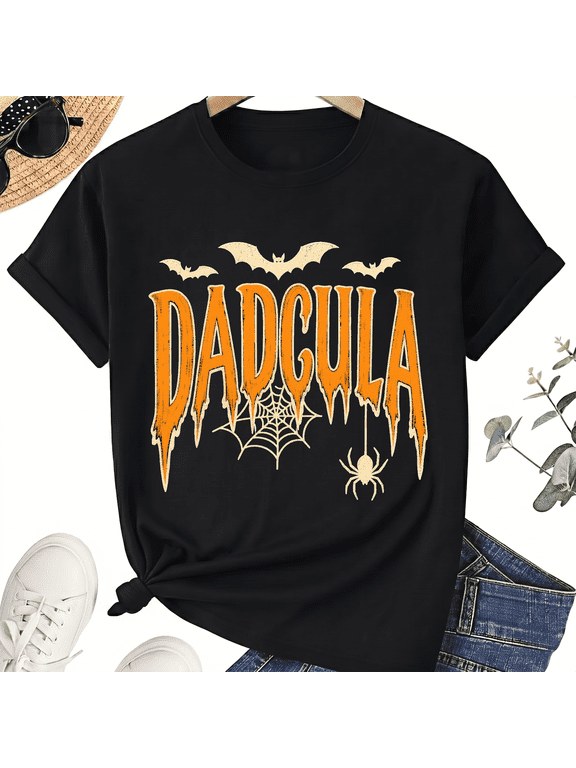 Dadcula Funny Halloween Dad Dripping Bats Spiderweb Cotton Unisex Graphic T-Shirt