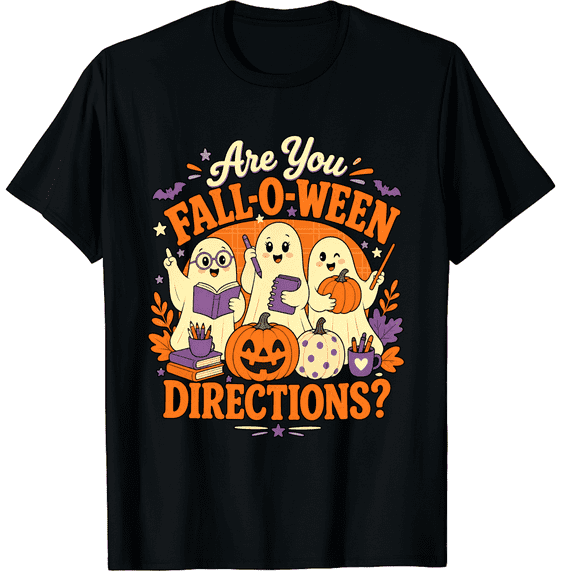 KeHetSoft Fall Classroom Directions Ghost Teacher Halloween Unisex Graphic T-Shirt