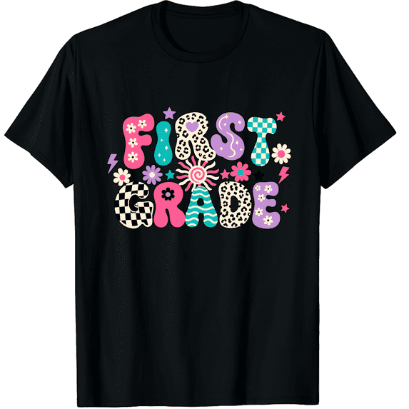 KeHetSoft First Grade Teacher Playful Pattern Cotton Unisex T-Shirt