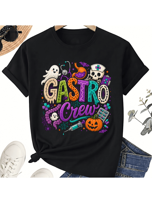 Gastro Crew Funny Halloween Nurse Ghost Stomach Cotton Unisex Graphic T-Shirt