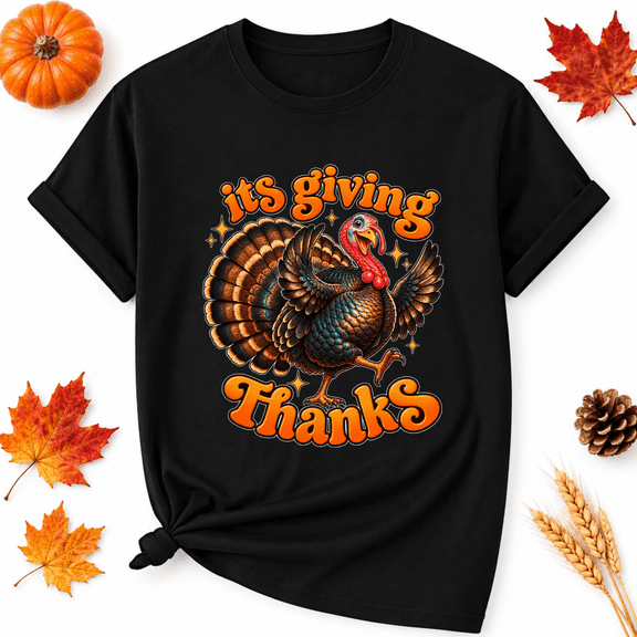 KeHetSoft Giving Thanks Thanksgiving Turkey Cotton Graphic Unisex T-Shirt
