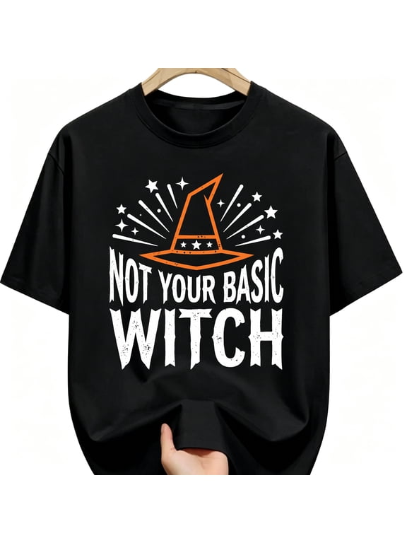Not Your Basic Witch Orange Hat Starburst Halloween Cotton Unisex Graphic T-Shirt