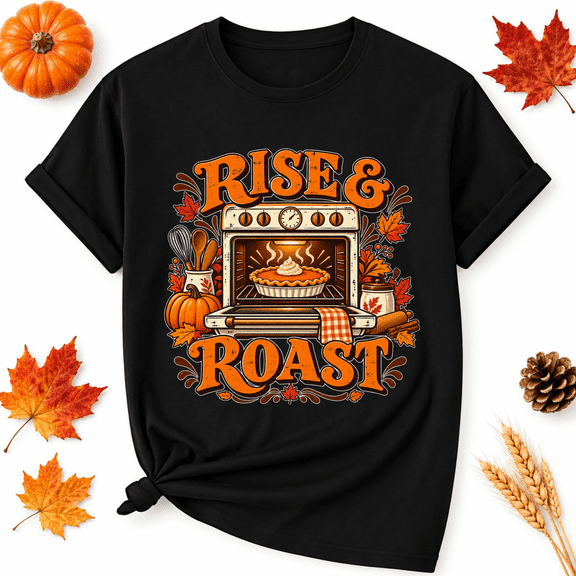 KeHetSoft Rise And Roast Thanksgiving Oven Cotton Graphic Unisex T-Shirt