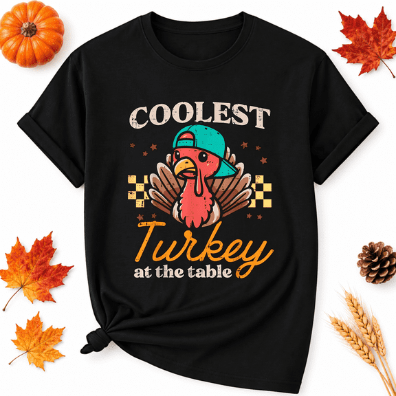 KeHetSoft Thanksgiving Coolest Turkey At The Table Cotton Graphic Unisex T-Shirt