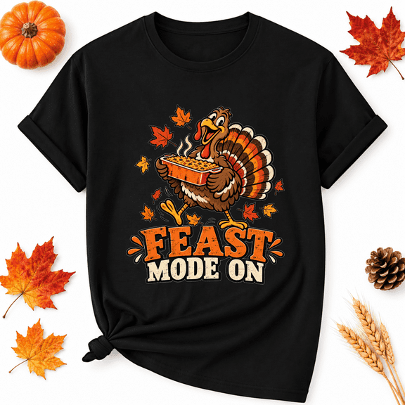KeHetSoft Thanksgiving Feast Mode Turkey Cotton Graphic Unisex T-Shirt