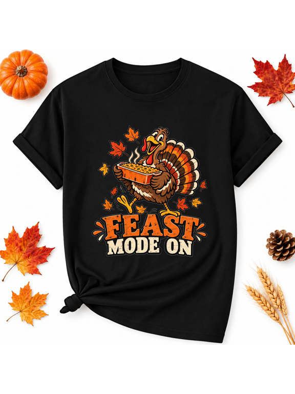Thanksgiving Feast Mode Turkey Cotton Graphic Unisex T-Shirt