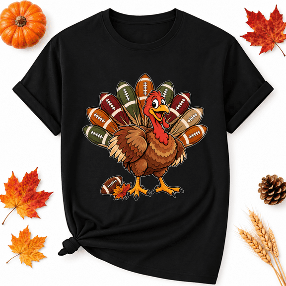 KeHetSoft Thanksgiving Football Feather Turkey Cotton Graphic Unisex T-Shirt