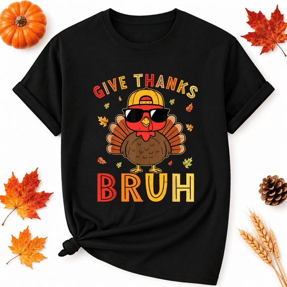 KeHetSoft Thanksgiving Give Thanks Turkey Cotton Graphic Unisex T-Shirt