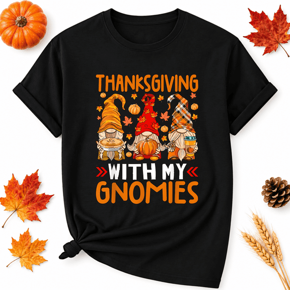 KeHetSoft Thanksgiving Gnomies Cotton Graphic Unisex T-Shirt