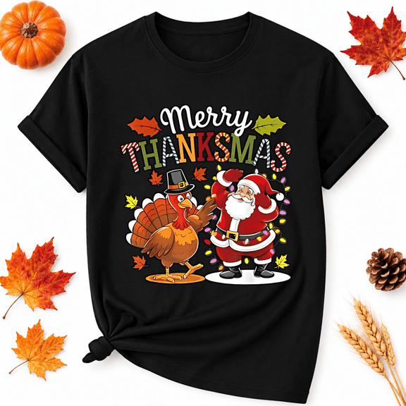 KeHetSoft Thanksgiving Merry Thanksmas Turkey Cotton Graphic Unisex T-Shirt