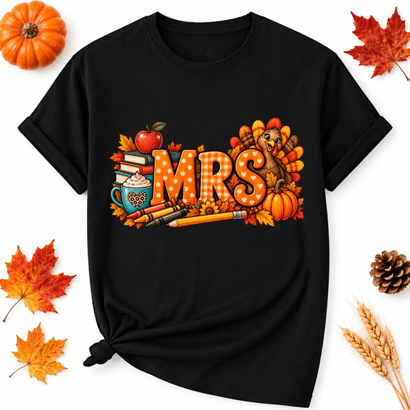 KeHetSoft Thanksgiving Mrs Teacher Graphic Cotton Graphic Women's T-Shirt